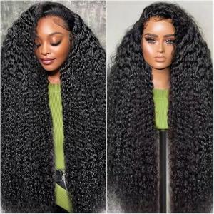 Gulenme 30inch 13x6 HD Deep Wave Lace Front Wigs Human Hair 200% Density Deep Curly Human Hair Wig for Women (30inch,Natural Black) (Black, Long)