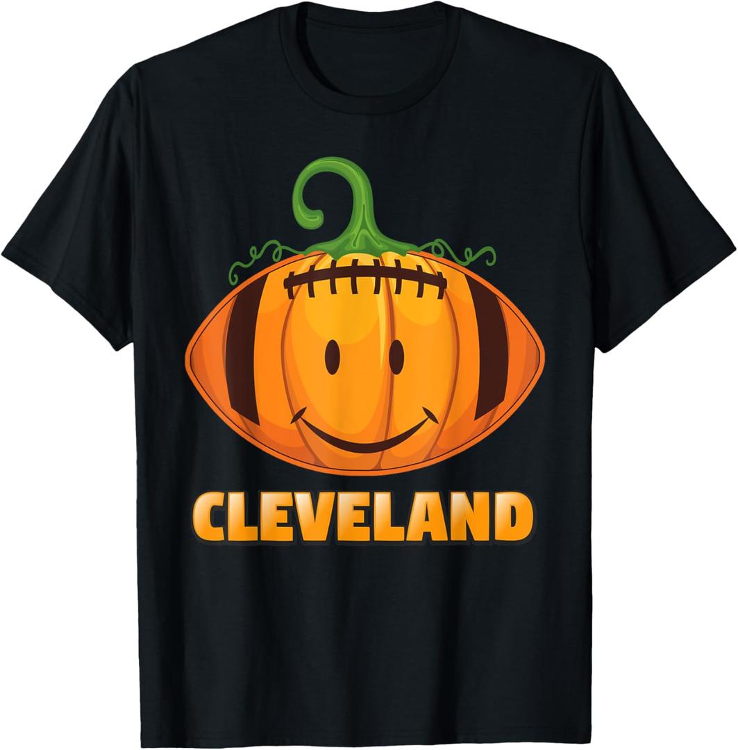 Pumpkin Halloween Costume Cleveland Football Cool Smile Face T-Shirt