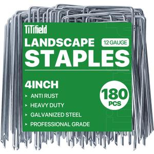 TiTifield 4 Inch 180 Pack Landscape Staples Galvanized Garden Stakes Anti-Rust Landscape Pins for Weed Barrier Fabric, Artificial Turf and Landscape Fabric