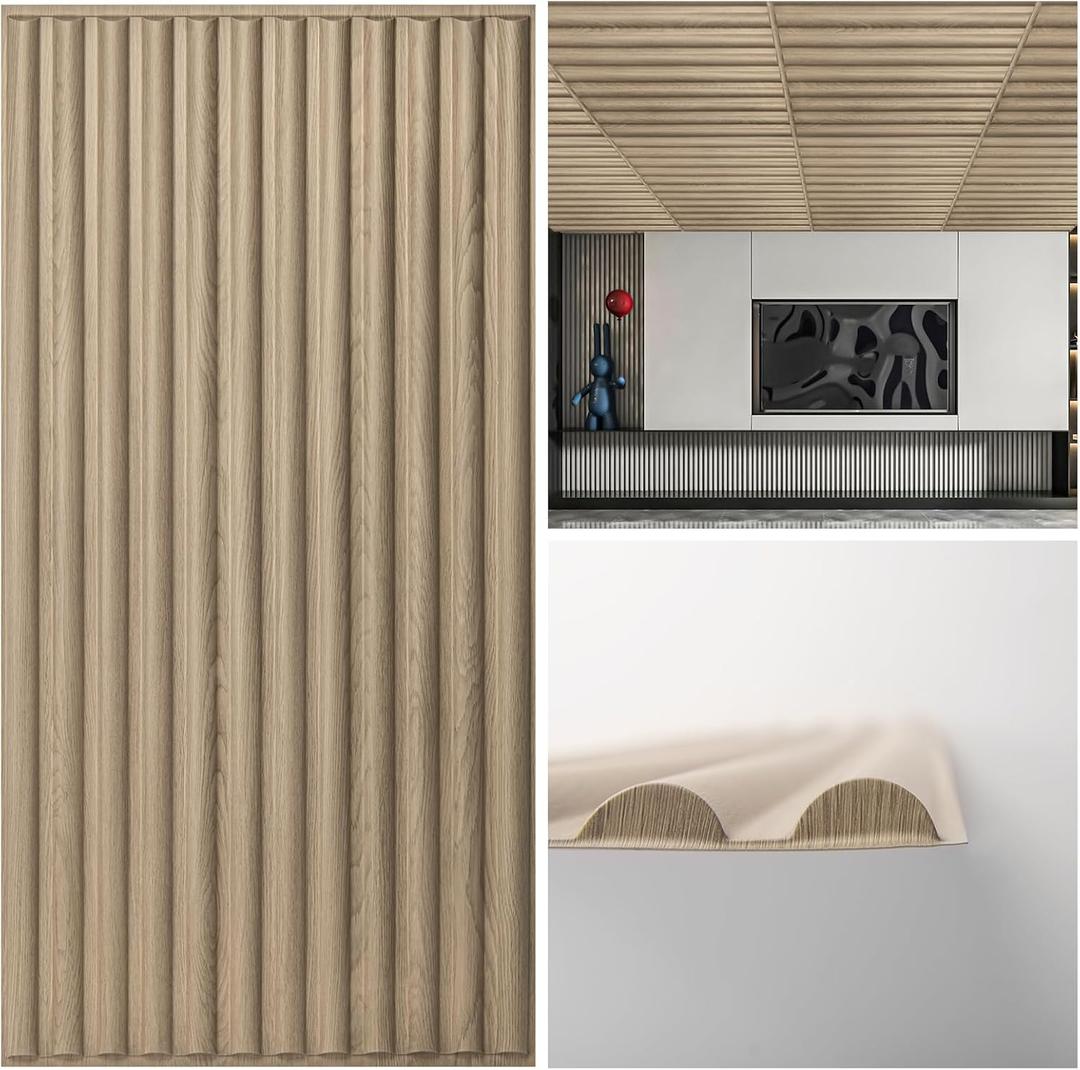 Art3d 2x4 ft Drop Ceiling Tiles in Walnut, 12-Sheet Semi-Cylinder Design 3D Wall Panels for Interior Wall Decor 24x48 inch (Semi-Cylinder Walnut)