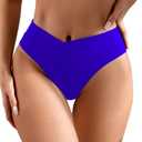 AFOLIRY Women's V Cross High Waist High Cut Brazilian Cheeky Thong Bikini Swimsuit Bottoms Blue, Size: XL