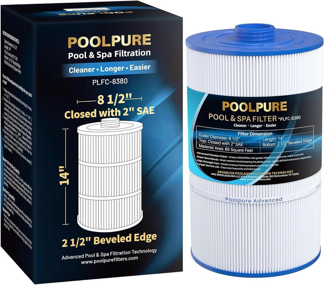 POOLPURE Replacement Filter for Sundance 6540-501, PSD85-2002, Unicel C-8380, Filbur FC-2810, Excel Filters XLS-840, Aladdin 18007, Baleen AK-70031, Magnum SU80, 85 sq.ft Filter Cartridge, Length: 14"