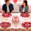 50Pcs Valentine's Day Oval Paper Plates 10" x 12" Large Red Pink Hearts Plates Disposable Heavy Duty Red Pink & White Heart Platters for Valentines Day Wedding Anniversary Engagement Party Decorations