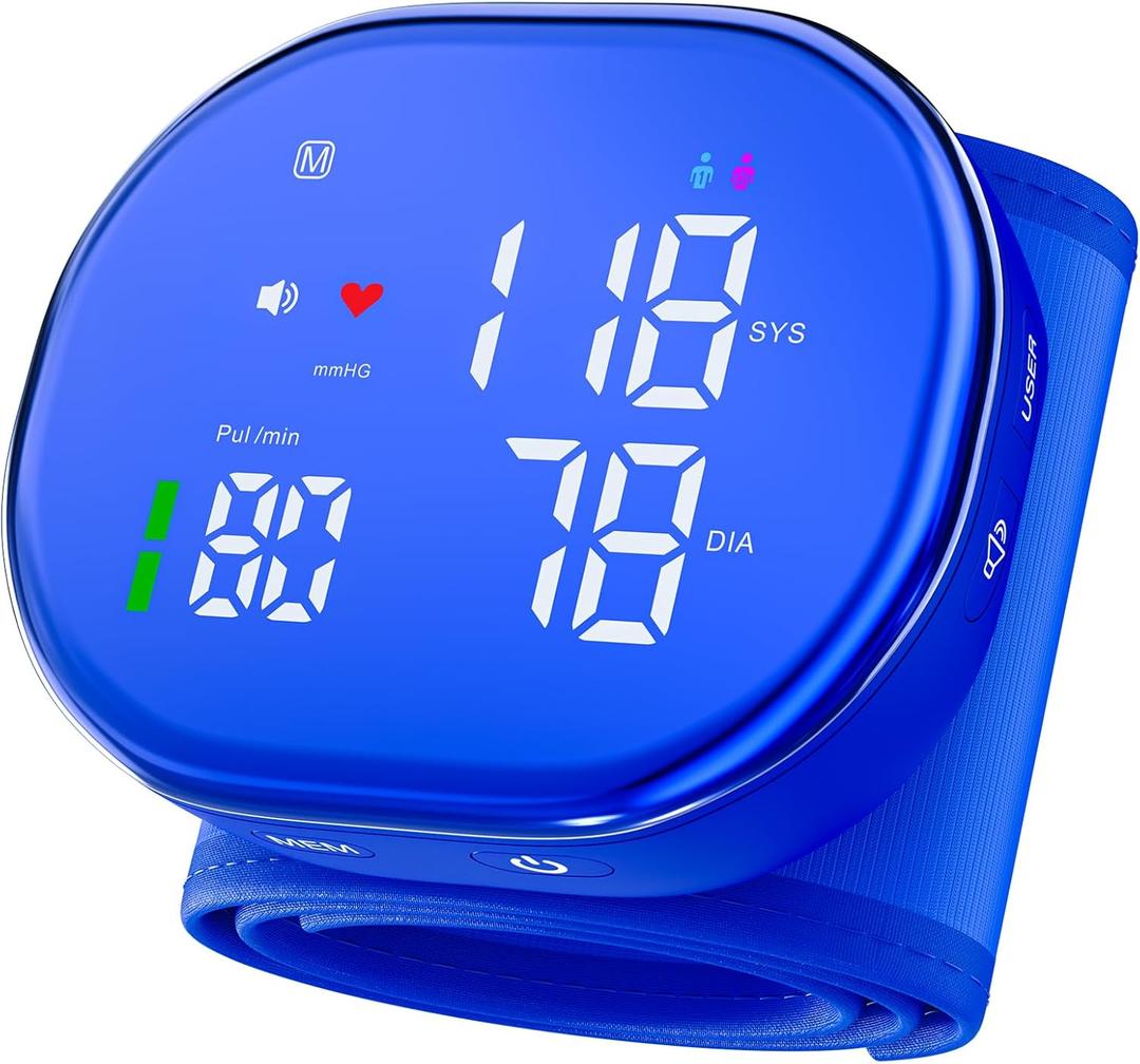 Rechargeable Wrist Blood Pressure Monitor for Home Use, Automatic BP Machine with LED Display, Dual Users 120 Memory, One-Button Operation & Adjustable Cuff, Portable Carrying Case Included