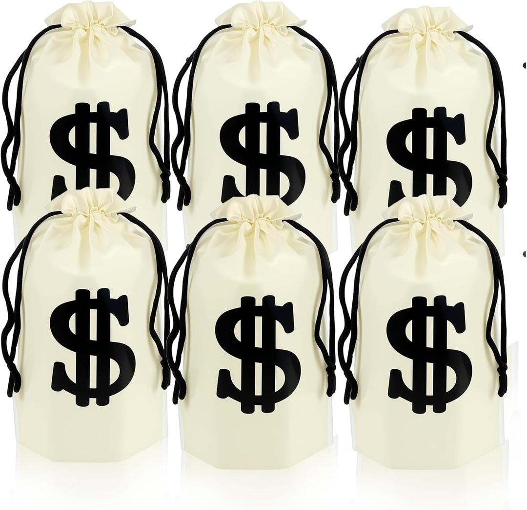 Eylola Money Bags - 48 Pcs 6.3 x 9 Inch PE Dollar Sign Casino Theme Party Decorations, Boss Baby Birthday Goody Bags