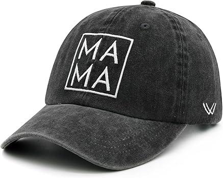 Waldeal Mama Hats for Women, Thank You Gifts for Mother, Adjustable Washed Embroidered Mom Baseball Cap Black, Black, One Size