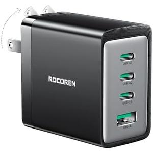Rocoren USB C Charger, Dual 67W GaN V Tech 4 Ports PD3.0 QC4.0 PPS Foldable 65W USB C Wall Charger, Multiport Fast Charger Block for MacBook, iPad, iPhone 16, Samsung S25, Laptops, Travel Essentials