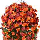 Artificial Fake Hanging Plants Flowers Basket for Fall Autumn Outdoor Decoration,Faux Silk Begonia in Planter UV Resistant Realistic for Outside Home Porch Patio Balcony Yard Decor
