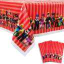 3 Pcs Plastic Table Cloth Disposable 108x108cm Video Game Birthday Party Supplies Video Game Table Cover Gamer Supplies Rectangle Waterproof Happy Birthday Tablecloth Gaming Party Decorations (Red)