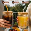 Zukro 13 oz/400ml Glass Cups with Bamboo Lid & Glass Straw, Non-Slip Bottom - Reusable Thick Wall Drinking Glasses for Iced Coffee, Tea, Water - BPA Free for Home, Office, Amber 2 Pack