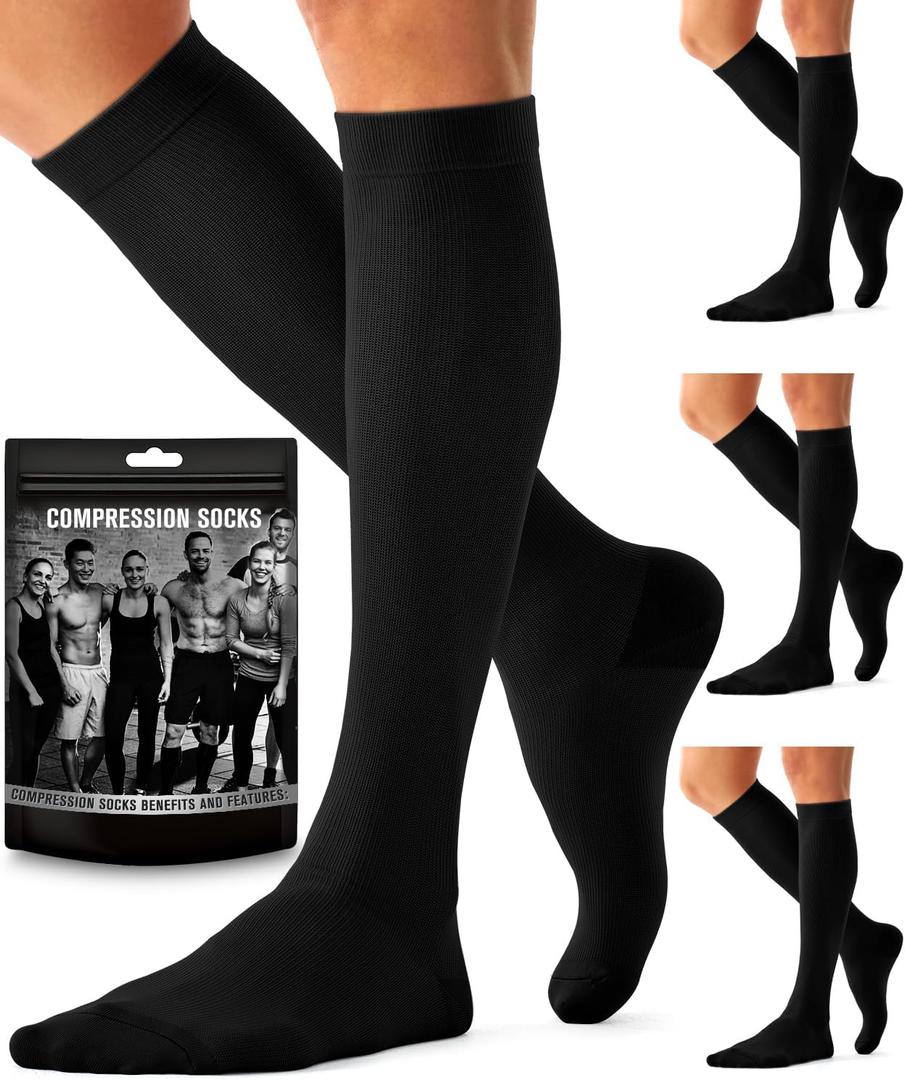 4 Pairs Compression Socks for Women and Men-Circulation Best Support Socks for Running,Athletic,Cycling (Large-X-Large, 05 Black)