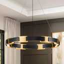 LED Ring Chandelier Modern Black Gold Chandelier for Dining Room 24in Dimmable Circular Chandeliers Light Round Chandeliers Light Fixture for Bedroom Kitchen Entryway Home Office Living Room