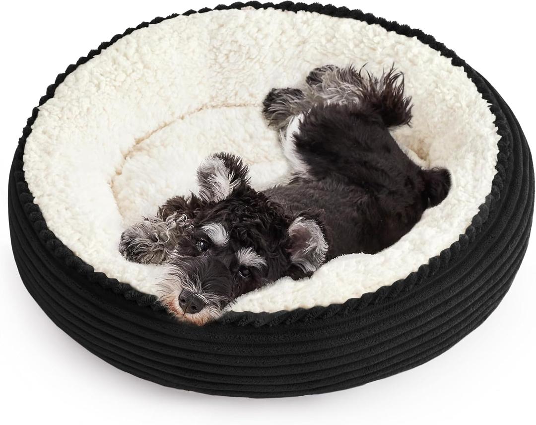Love's cabin Round Donut Cat and Dog Cushion Bed, 25in Pet Bed for Small or Medium Dogs, Anti-Slip & Water-Resistant Bottom, Soft Durable Fabric Pet Beds, Washable Calming Cat Bed Black Stripe (25.0"L x 25.0"W x 7.0"Th)