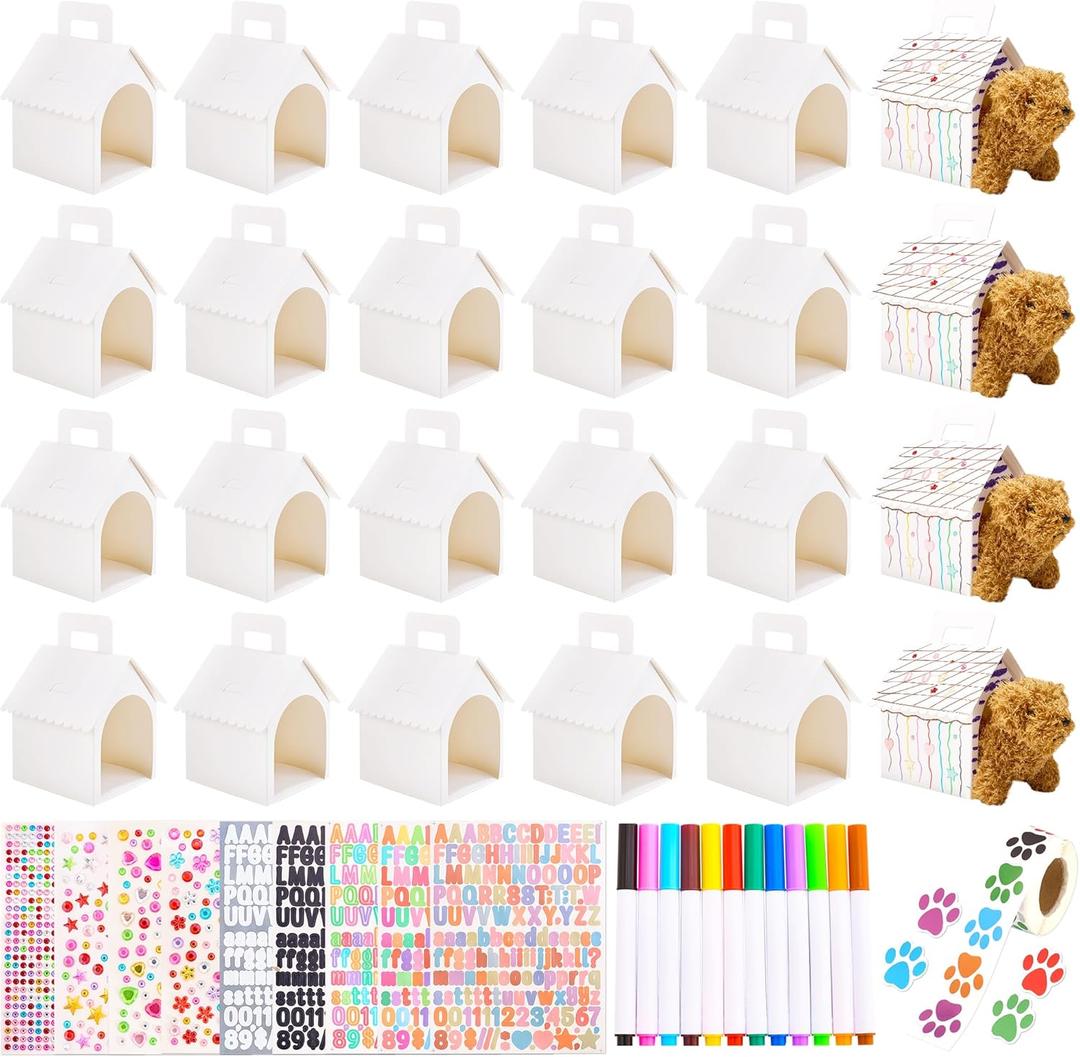 Cherizia Dog House Treat Boxes, 28 Piece Party Favor Set, White Gift Boxes with Handle, DIY Craft Supplies