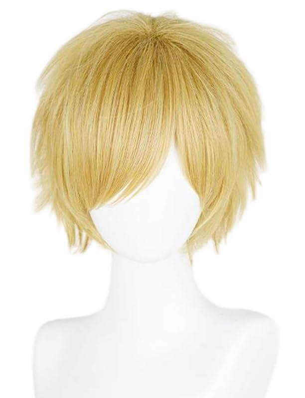 LABEAUT Max Beauty Unisex Anime Short Cosplay Short Wigs With Bangs Heat Resistant Hair for Party and Halloween for Gift + Cap (Golden)