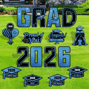 16 Pcs Graduation Yard Signs Class of 2026, 16.1" Large Blue Graduation Yard Sign with Stakes, Congrats Grad Sign for Graduation Party Decorations, Outdoor Grad Decorations for College High School