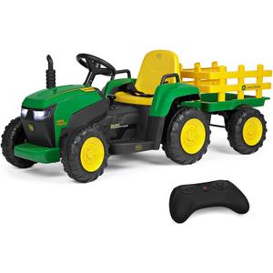 Peg Perego John Deere Farm Power 12 Volt Ride-on Tractor and Trailer with Remote Control, 56.5 inches x 20 inches x 20.5 inches