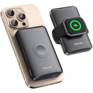 Mavulo 2 in 1 Wireless Portable Charger for Apple Watch and iPhone, 12000mAh Magnetic Power Bank 20W USB C Fast Charging Battery Pack for iPhone 16 15 14 13 12 Series Travel iWatch Charger