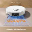 DREAME D20 Pro Plus Robot Vacuum, 13,000Pa Suction, DuoBrush for Pet Hair, Corner Cleaning, Self Emptying, LDS Navigation Laser Avoidance, Vacuum Mop, Hard Floors&Carpets, 5,200mAh Battery White