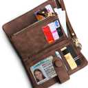 Wallets for Women Bifold Small Rfid Soft Leather Ladies Wallets Trifold Womens Wallets Billfolds Mini Wristlet Clutch Cute Zipper Coin Purse with Wrist Strap (Brown)