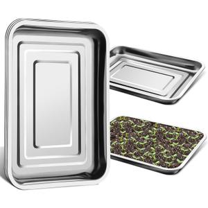 RooTrimmer 5 Pack Large Stainless Steel Seedling Trays, Heavy Duty Metal Water Catch Trays for Nursery Pots-Transplant, Seed Germination & Propagation Flats (17.5 inch13.56 inch, 1.18" Height)