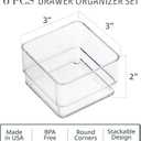 STORi SimpleSort 6-Piece Stackable Clear Drawer Organizer Set | 3" x 3" x 2" Square Trays | Small Makeup Vanity Storage Bins and Office Desk Drawer Dividers | Made in USA