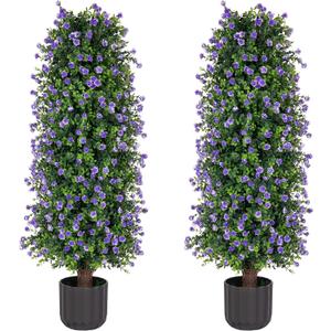 Sunnyglade 2 Packs Artificial Rose Tree 3FT- Fake Floral Plant Tree in Pot- Decorative Topiary Plant - Cement Filled Potted Faux Flower Plant for Home Office Porch Decor Indoor Outdoor (Purple)