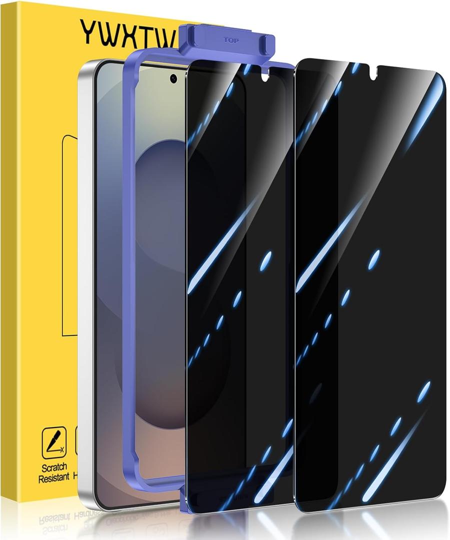 YWXTW EZ Unlock for Samsung Galaxy S25 Ultra Privacy Screen Protector, [0.01S Ultrasonic Fingerprint Support] [Not Glass] 23 Anti Spy Private S25 Ultra Screen Protector Case Friendly, 2 Pack Black