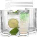 Vintage Ribbed Glassware Set with straws, 16oz Drinking Glasses, Origami Style Set of 4, Fluted Design, Ideal for Water, Iced Coffee, Juice, Beer, Milk, Cocktail, Gift