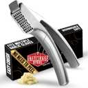 No Peeling Required Garlic Press Stainless Steel with Detachable Handle for Coarse Mincing - Premium Garlic Mincer Tool, Rust-Proof, Easy to Clean, Dishwasher Safe Garlic Crusher, Lifetime Replacement