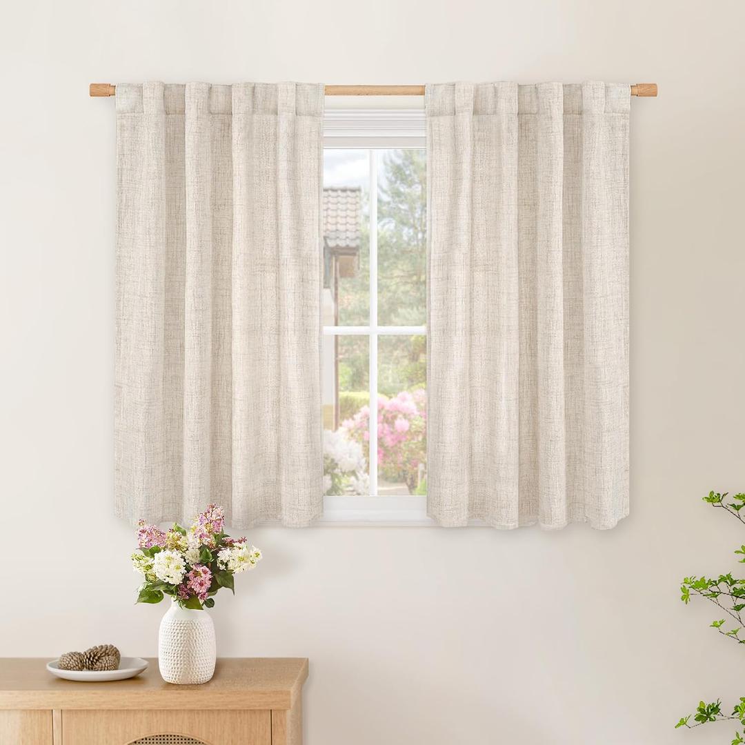 BGment Linen Curtains 36 Inch Length for Kitchen Cafe Window, Rustic Half Window Drapes Semi Sheer with Rod Pocket Back Tab Light Filtering for Bathroom, 2 Panels Set, 34 Inch Wide Each Panel
