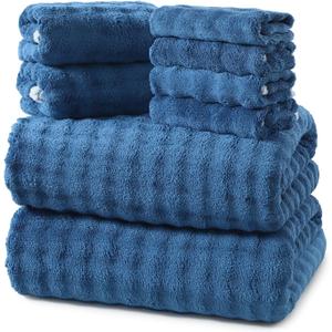 REDKISS 8-Piece Soft Bath Towel Sets, Extra Large 2 Bath Sheet (3570 in), 2 Hand Towel, 4 Washcloth, Microfiber Quick Dry & Absorbent, Blue Towels for Bathroom
