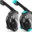Greatever G2 Snorkeling Gear for Adults 2PCS, Full Face Snorkel Mask with Dry Top Snorkel,Anti-Leak & Anti-Fog Snorkel Mask Adult,Foldable Snorkeling Mask with Camera Mount mesh Bag (Large/ X-Large, Black + Blackgreen)