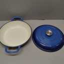 3 Quart Enameled Cast Iron Braiser, Non Stick Enameled Cast Iron Skillet with Lid, Dutch Oven Skillet with lid up to 500F for Oven, Stove, Grill, Shallow Dutch Oven for Cook, Bake (Blue)