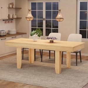 GarveeHome 63 in-86.6 in Extendable Dining Room Table for 6-10, Farmhouse Kitchen Tables w/Wooden Sturdy Frame, Large Rectangular Dinner Table for Dining Room, Kitchen (Natural)