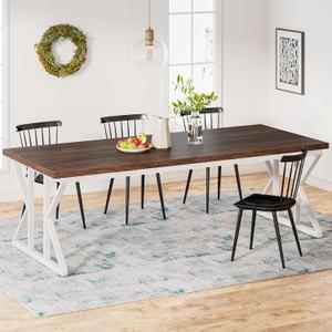 Tribesigns Farmhouse Dining Table for 6-8 People, 78.7-Inch Rectangular Wood Dining Table, Rustic Kitchen Table with Heavy Duty Metal Legs for Dining Room (Rustic Brown/White)
