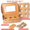 20-Pack Brown Cupcake Boxes with Insert Trays, Tags and Twine | Food Grade Kraft Bakery Boxes with Window to Fit 6 Cupcakes
