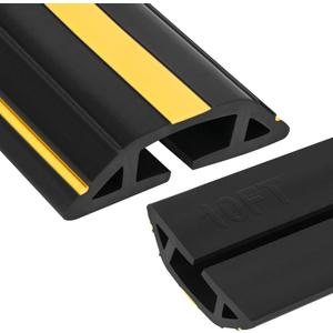 10Ft Cord Covers for Wires on Floor, 3-Channel Heavy Duty Floor Cord Cover with Anti-Slip Base & Yellow Warning Strips, Extension Cord Covers for Floor, Ideal for Home, Office, Outdoor Use (black)