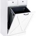 Zedesey 13 Gallon Tilt Out Trash Cabinet with 2 Drawers Wood Hidden Kitchen Recycling Cabinet Free Standing Pet Proof Trash Can Laundry Cabinet for Kitchen (White)