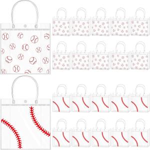 Kosiz 24 Pcs Baseball Clear PVC Gift Goodie Bags with Handles Baseball Theme Party Favor Snack Candy Treat Tote Bag Bulk for Team Gifts Birthday Decorations Supplies, 7.87 x 7.87 x 3.14 Inch
