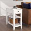 ChooChoo Side Table Living Room, Narrow End Table with Drawer and Shelf, 3-Tier Sofa End Table for Small Space, White, 11.22 in x 23.62 in x 24.02 in