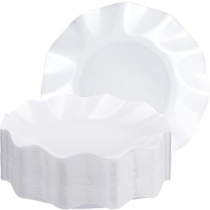 Zhehao 25 Pcs 10 Inch White Scalloped Plastic Plates Breakproof Light Weight Dessert Dinner Appetizer Plates for Wedding Baby Shower Bridal Gender Reveal Birthday Pastel Party Supplies