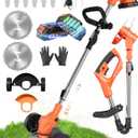 Cordless Weed Wacker, 21V 2-in-1 Lightweight Stringless Weed Wacker, Foldable 2.0Ah Battery Powered Weed Trimmer, Grass Trimmer/Brush Cutter/Edger Lawn Tool for Yard Lawns Garden