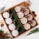 3.15" Velvet Christmas Balls, 16 Pcs Velvet Ornaments for Christmas Tree, Vintage Flocked Green Brown Hanging Ornament Balls Set for Holiday Party Xmas Indoor Decoration