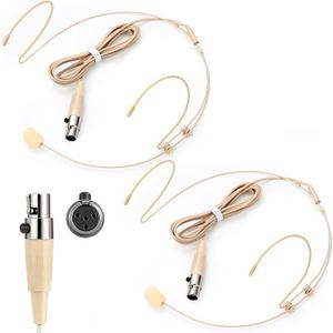 Sabary 2 Pcs Headset Microphone Dual Headworn Earset Over Ear Hanging with 4 Pin XLR 5ft Cable Compatible with Shure Wireless System Bodypack Transmitter for Lectures Live Performance Theater(Beige)