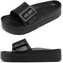 Womens Platform Sandals with Arch Support, Adjustable Buckle Beach Sandal Woman Comfort Lightweight Ultra Cushion EVA Slides, Size 8