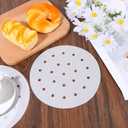 100 Pcs Air Fryer Parchment Paper, 8 Inch Steamer Liners Perforated Round Air Fryer Sheet Filter Liners Dumpling Steam Paper Perforated Bamboo Steamer Liner for Airfryer, Bamboo Steaming Basket