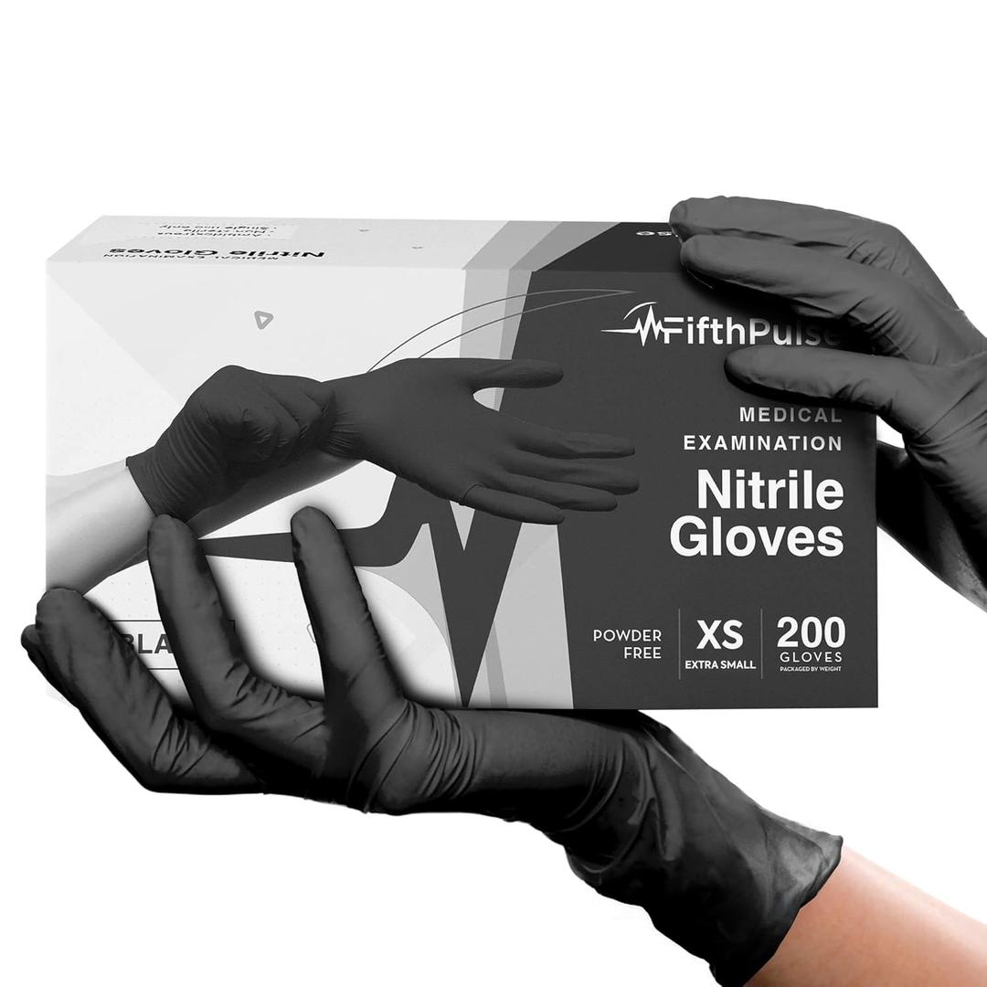 Black Nitrile Disposable Gloves X Small, 200 Count - Latex Free Medical Gloves, Dental and Surgical Grade - Powder Free Rubber Gloves