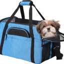 Dog Purse Carrier for Small Dogs, Soft-Sided Tote Bags with Pocket Dog Travel Supplies Portable Dog Sling with Anti-Slip Bottom (Turquoise-17in)