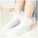 Yenzat Girls Ruffle Socks Pearls Lace Socks for Toddler Little Girls Frilly Dress 3-5 Years 3 Pairs White (White)